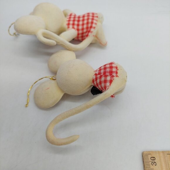 Flocked Christmas Mouse Ornament Mid Century MCM White Set Of 2 READ Vintage - Picture 6 of 7